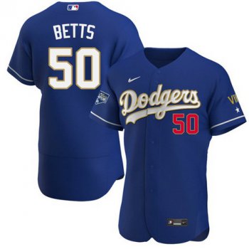 Men's Los Angeles Dodgers #50 Mookie Betts Royal Blue Championship Flex Base Sttiched MLB Jersey