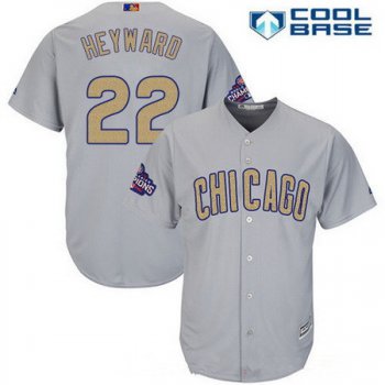 Men's Chicago Cubs #22 Jason Heyward Gray World Series Champions Gold Stitched MLB Majestic 2017 Cool Base Jersey