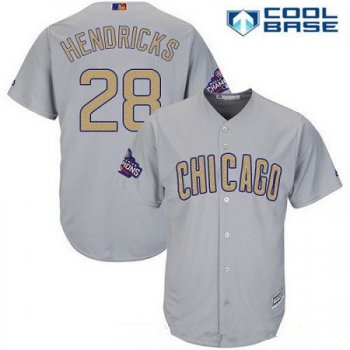 Men's Chicago Cubs #28 Kyle Hendricks Gray World Series Champions Gold Stitched MLB Majestic 2017 Cool Base Jersey