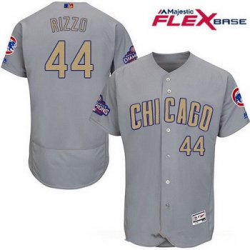 Men's Chicago Cubs #44 Anthony Rizzo Gray World Series Champions Gold Stitched MLB Majestic 2017 Flex Base Jersey