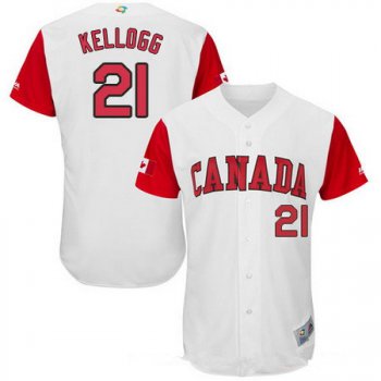 Men's Team Canada Baseball Majestic #21 Ryan Kellogg White 2017 World Baseball Classic Stitched Authentic Jersey