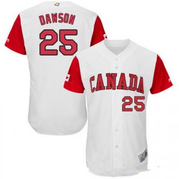 Men's Team Canada Baseball Majestic #25 Shane Dawson White 2017 World Baseball Classic Stitched Authentic Jersey