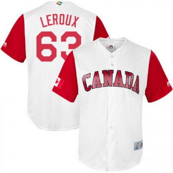 Men's Team Canada Baseball Majestic #63 Chris Leroux White 2017 World Baseball Classic Stitched Replica Jersey