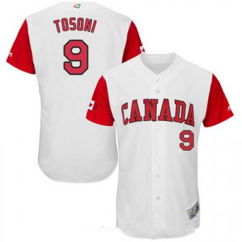 Men's Team Canada Baseball Majestic #9 Rene Tosoni White 2017 World Baseball Classic Stitched Authentic Jersey