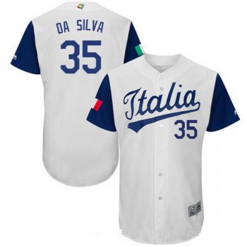 Men's Team Italy Baseball Majestic #35 Tiago da Silva White 2017 World Baseball Classic Stitched Authentic Jersey