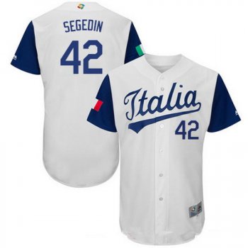 Men's Team Italy Baseball Majestic #42 Rob Segedin White 2017 World Baseball Classic Stitched Authentic Jersey