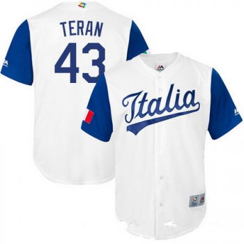 Men's Team Italy Baseball Majestic #43 Carlos Teran White 2017 World Baseball Classic Stitched Replica Jersey