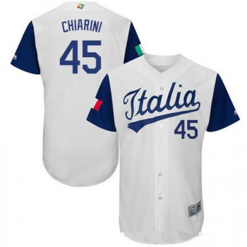 Men's Team Italy Baseball Majestic #45 Mario Chiarini White 2017 World Baseball Classic Stitched Authentic Jersey