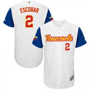 Men's Team Venezuela Baseball Majestic #2 Alcides Escobar White 2017 World Baseball Classic Stitched Authentic Jersey