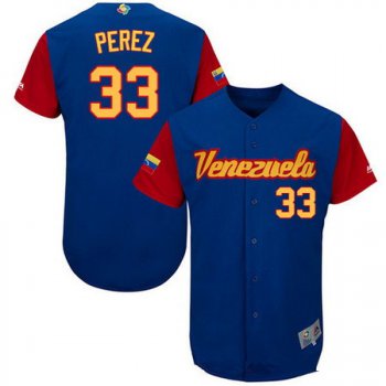 Men's Team Venezuela Baseball Majestic #33 Martin Perez Royal Blue 2017 World Baseball Classic Stitched Authentic Jersey