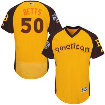 Mookie Betts Gold 2016 All-Star Jersey - Men's American League Boston Red Sox #50 Flex Base Majestic MLB Collection Jersey