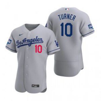 Los Angeles Dodgers #10 Justin Turner Gray 2020 World Series Champions Road Jersey