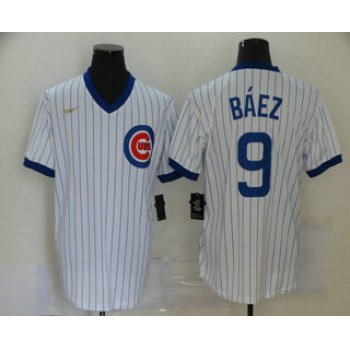 Men's Chicago Cubs #9 Javier Baez White Pullover Cooperstown Collection Stitched MLB Nike Jersey