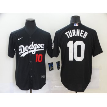 Men's Los Angeles Dodgers #10 Justin Turner Black Stitched MLB Cool Base Nike Jersey