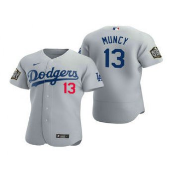 Men's Los Angeles Dodgers #13 Max Muncy Gray 2020 World Series Authentic Flex Nike Jersey