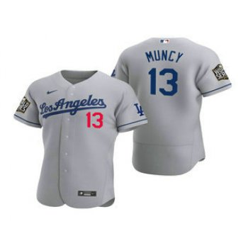 Men's Los Angeles Dodgers #13 Max Muncy Gray 2020 World Series Authentic Road Flex Nike Jersey