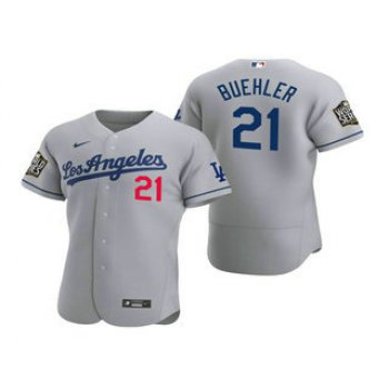 Men's Los Angeles Dodgers #21 Walker Buehler Gray 2020 World Series Authentic Road Flex Nike Jersey
