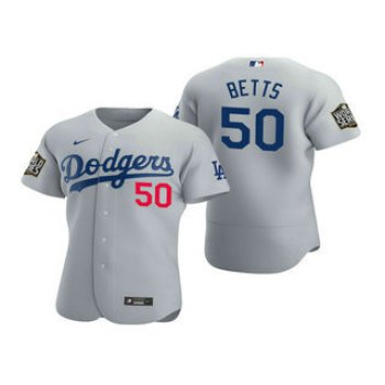 Men's Los Angeles Dodgers #50 Mookie Betts Gray 2020 World Series Authentic Flex Nike Jersey
