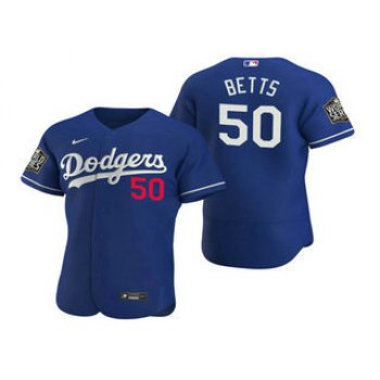 Men's Los Angeles Dodgers #50 Mookie Betts Royal 2020 World Series Authentic Flex Nike Jersey