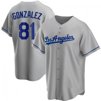 Men's Los Angeles Dodgers #81 Victor Gonzalez Replica Gray Road Nike Jersey