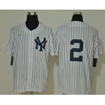 Men's New York Yankees #2 Derek Jeter No Name White Throwback Stitched MLB Cool Base Nike Jersey