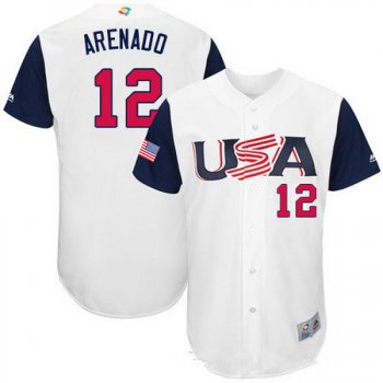 Men's Team USA Baseball Majestic #12 Nolan Arenado White 2017 World Baseball Classic Stitched Authentic Jersey