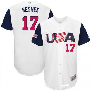 Men's Team USA Baseball Majestic #17 Pat Neshek White 2017 World Baseball Classic Stitched Authentic Jersey