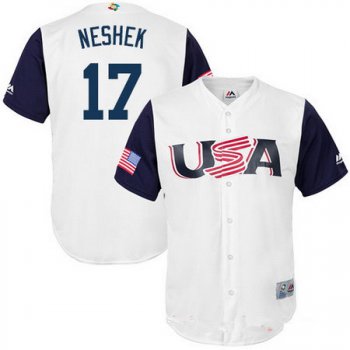 Men's Team USA Baseball Majestic #17 Pat Neshek White 2017 World Baseball Classic Stitched Replica Jersey