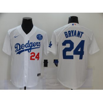 Men's Los Angeles Dodgers #24 Kobe Bryant White KB Patch Stitched MLB Cool Base Nike Jersey