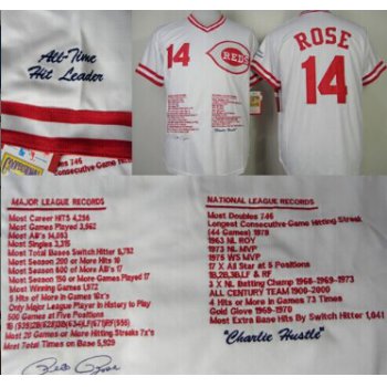Cincinnati Reds #14 Pete Rose White Commemorative Throwback Jersey
