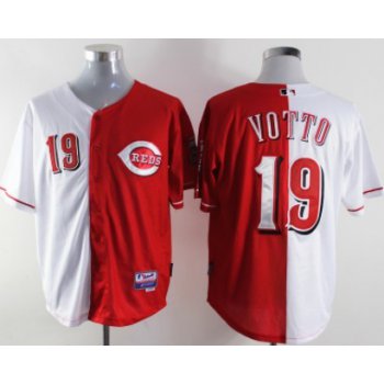 Cincinnati Reds #19 Joey Votto White/Red Two Tone Jersey