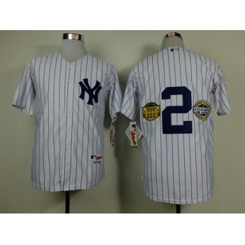 New York Yankees #2 Derek Jeter White Two Patches Jersey
