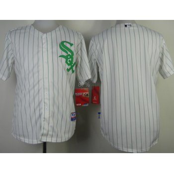 Chicago White Sox Blank White With Green Pinstripe Jersey
