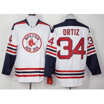 Men's Boston Red Sox #34 David Ortiz Home White Long Sleeve Baseball Jersey