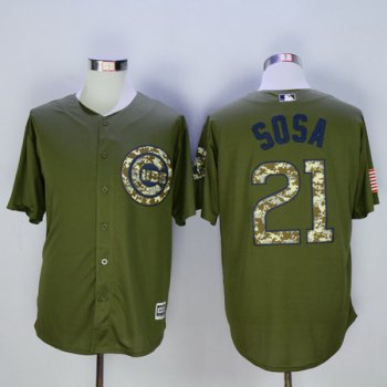 Men's Chicago Cubs #21 Sammy Sosa Retired Green Salute to Service Cool Base Baseball Jersey