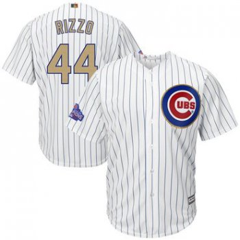 Men's Chicago Cubs #44 Anthony Rizzo White World Series Champions Gold Stitched MLB Majestic 2017 Cool Base Jersey