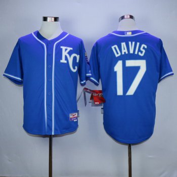 Men's Kansas City Royals #17 Wade Davis Navy Blue KC Cool Base Baseball Jersey