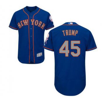 Men's New York Mets #45 Presidential Candidate Donald Trump Blue With Gray Jersey