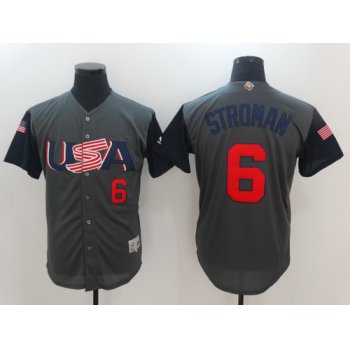 Men's Team USA Baseball Majestic #6 Marcus Stroman Gray 2017 World Baseball Classic Stitched Authentic Jersey