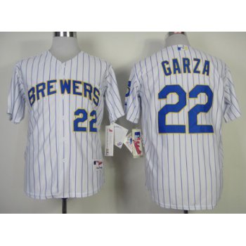 Milwaukee Brewers #22 Matt Garza White Pinstripe Jersey