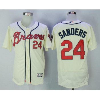 Men's Atlanta Braves #24 Deion Sanders Retired Cream Stitched MLB Majestic Flex Base Jersey