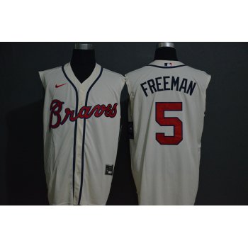Men's Atlanta Braves #5 Freddie Freeman Cream 2020 Cool and Refreshing Sleeveless Fan Stitched MLB Nike Jersey