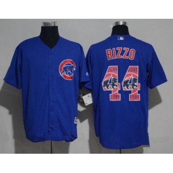 Men's Chicago Cubs #44 Anthony Rizzo Royal Blue Team Logo Ornamented Stitched MLB Majestic Cool Base Jersey