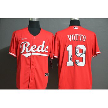 Men's Cincinnati Reds #19 Joey Votto Red Team Logo Stitched MLB Cool Base Nike Jersey