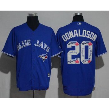 Men's Toronto Blue Jays #20 Josh Donaldson Royal Blue Team Logo Ornamented Stitched MLB Majestic Cool Base Jersey