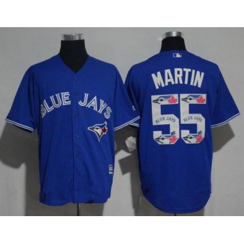 Men's Toronto Blue Jays #55 Russell Martin Royal Blue Team Logo Ornamented Stitched MLB Majestic Cool Base Jersey