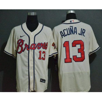Men's Atlanta Braves #13 Ronald Acuna Jr. Cream Stitched MLB Flex Base Nike Jersey