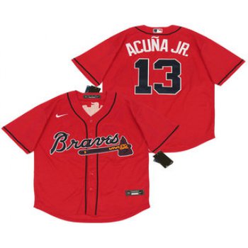 Men's Atlanta Braves #13 Ronald Acuna Jr. Red Stitched MLB Cool Base Nike Jersey