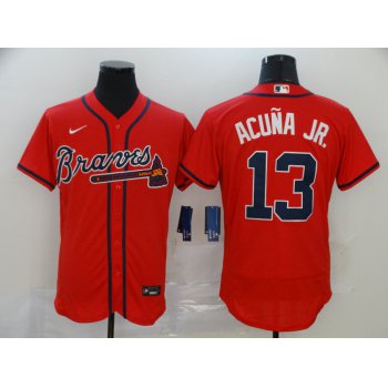 Men's Atlanta Braves #13 Ronald Acuna Jr. Red Stitched MLB Flex Base Nike Jersey