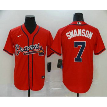 Men's Atlanta Braves #7 Dansby Swanson Red Stitched MLB Cool Base Nike Jersey